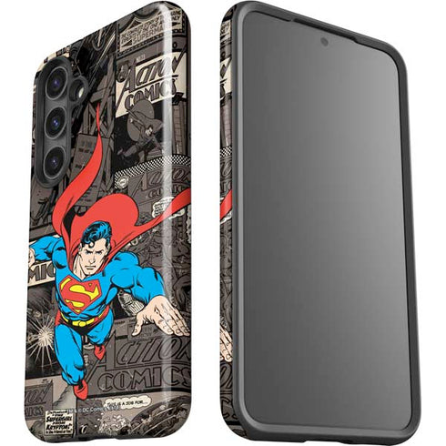 DC Comics Superman Vintage Action pose pattern Galaxy S25 Plus Impact Case