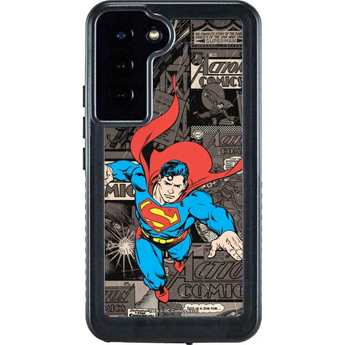 DC Comics Superman Vintage Action pose pattern Galaxy S24 Plus Waterproof Case