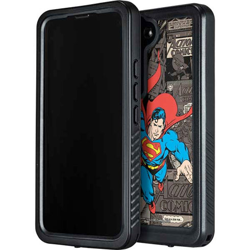 DC Comics Superman Vintage Action pose pattern Galaxy S24 Plus Waterproof Case