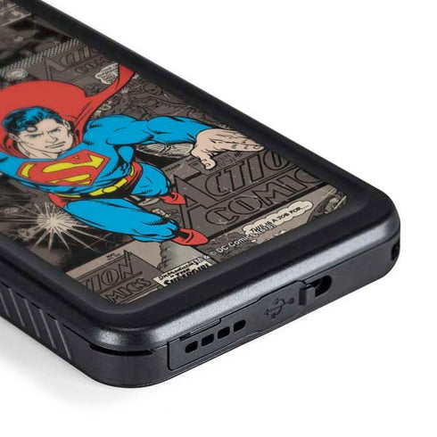 DC Comics Superman Vintage Action pose pattern Galaxy S24 Plus Waterproof Case