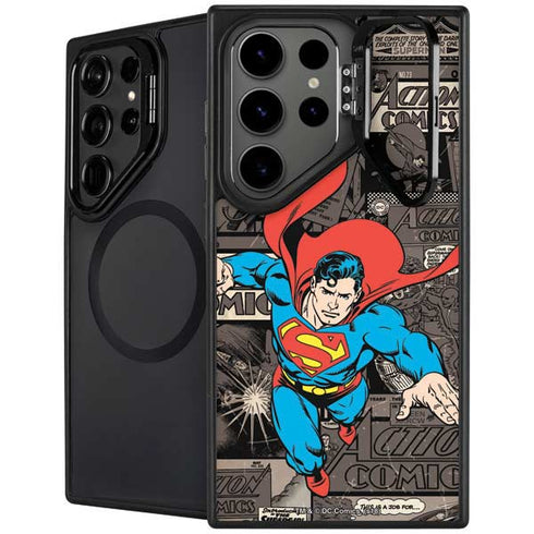 DC Comics Superman Vintage Action pose pattern Galaxy S25 Ultra Kickstand Case