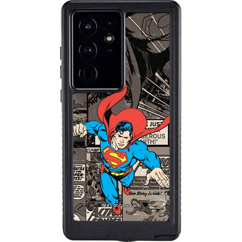DC Comics Superman Vintage Action pose pattern Galaxy S24 Ultra Waterproof Case