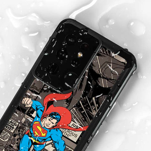 DC Comics Superman Vintage Action pose pattern Galaxy S24 Ultra Waterproof Case