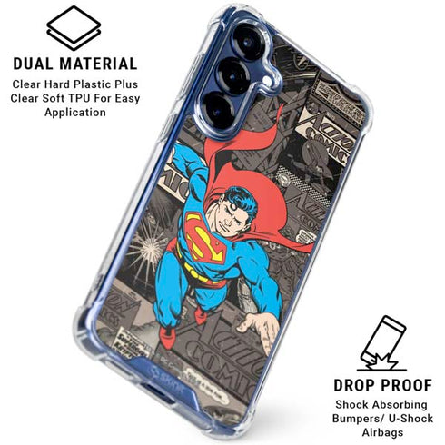 DC Comics Superman Vintage Action pose pattern Galaxy S25 Clear Case