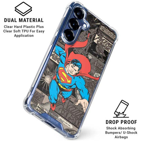 DC Comics Superman Vintage Action pose pattern Galaxy S25 FE Clear Case