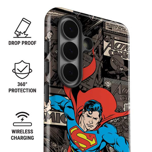 DC Comics Superman Vintage Action pose pattern Galaxy S26 Impact Case