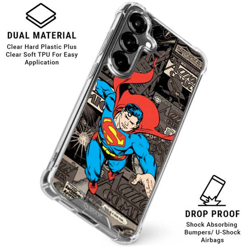 DC Comics Superman Vintage Action pose pattern Galaxy S26 Plus Clear Case
