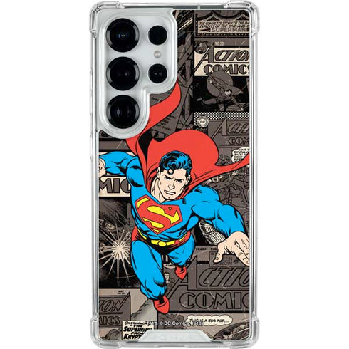 DC Comics Superman Vintage Action pose pattern Galaxy S26 Ultra Clear Case