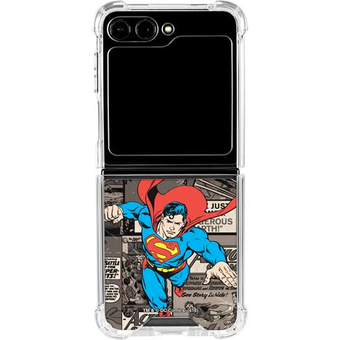 DC Comics Superman Vintage Action pose pattern Galaxy Z Flip6 Clear Case