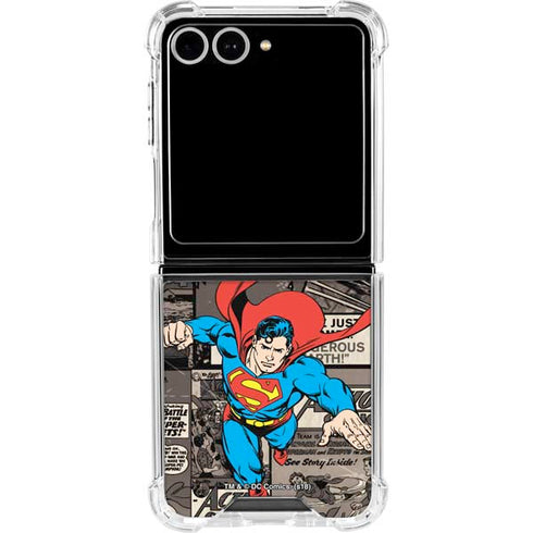 DC Comics Superman Vintage Action pose pattern Galaxy Z Flip7 Clear Case