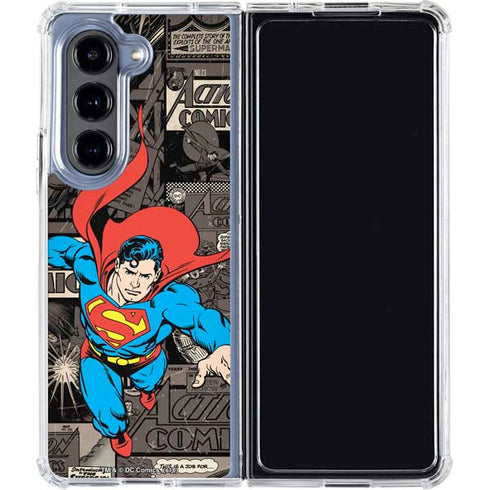 DC Comics Superman Vintage Action pose pattern Galaxy Z Fold5 5G Clear Case