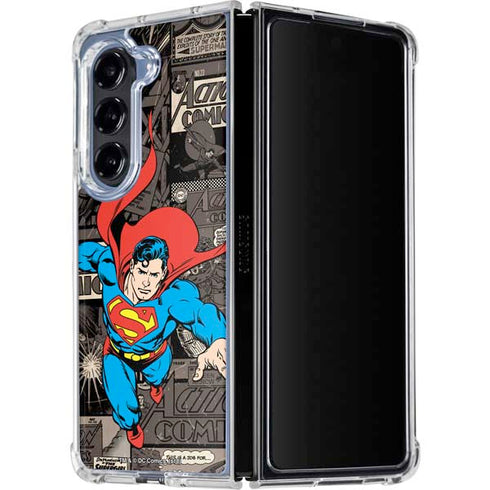 DC Comics Superman Vintage Action pose pattern Galaxy Z Fold5 5G Clear Case