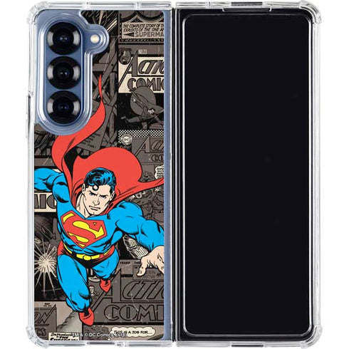 DC Comics Superman Vintage Action pose pattern Galaxy Z Fold7 Clear Case