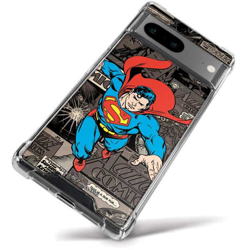 DC Comics Superman Vintage Action pose pattern Google Pixel 8a Clear Case