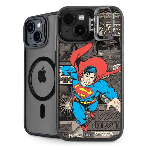 DC Comics Superman Vintage Action pose pattern iPhone 14 Plus Kickstand Case