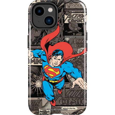 DC Comics Superman Vintage Action pose pattern iPhone 15 Impact Case