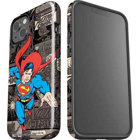 DC Comics Superman Vintage Action pose pattern iPhone 15 Impact Case
