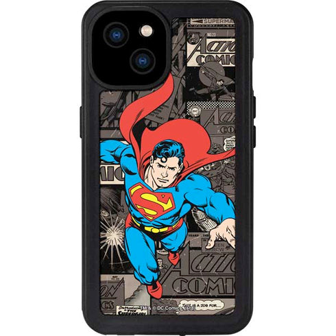 DC Comics Superman Vintage Action pose pattern iPhone 15 Plus Waterproof Case