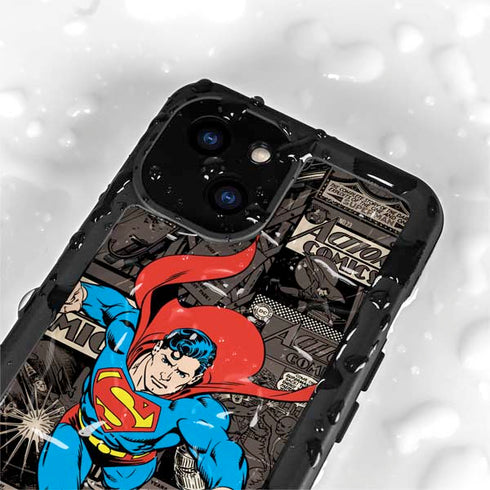 DC Comics Superman Vintage Action pose pattern iPhone 15 Plus Waterproof Case