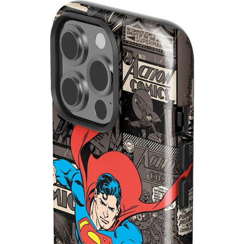 DC Comics Superman Vintage Action pose pattern iPhone 15 Pro Impact Case