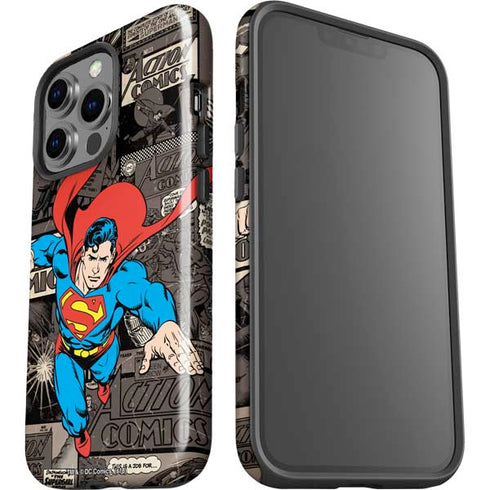 DC Comics Superman Vintage Action pose pattern iPhone 15 Pro Impact Case