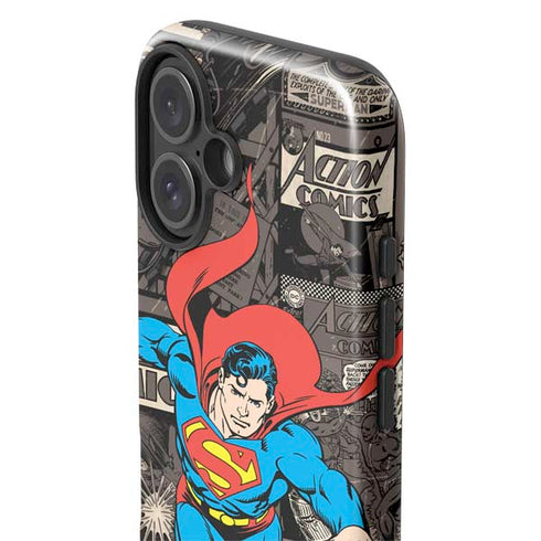 DC Comics Superman Vintage Action pose pattern iPhone 16 Plus Impact Case