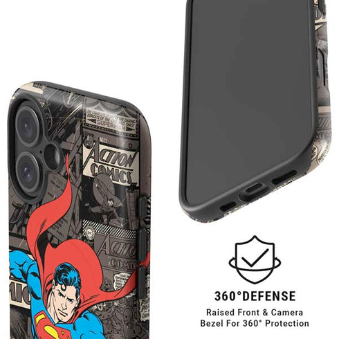 DC Comics Superman Vintage Action pose pattern iPhone 16 Plus Magsafe Impact Case