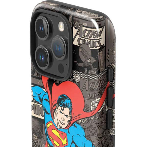 DC Comics Superman Vintage Action pose pattern iPhone 16 Pro Impact Case