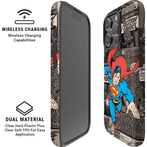 DC Comics Superman Vintage Action pose pattern iPhone 16 Pro Magsafe Impact Case