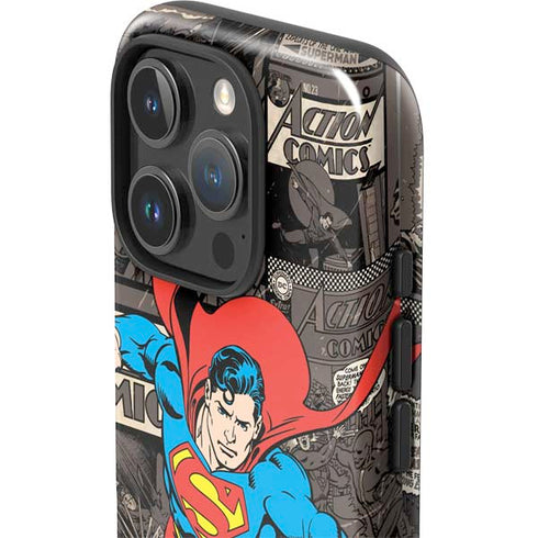 DC Comics Superman Vintage Action pose pattern iPhone 16 Pro Max Impact Case