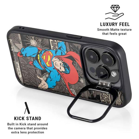 DC Comics Superman Vintage Action pose pattern iPhone 16 Pro Max Kickstand Case
