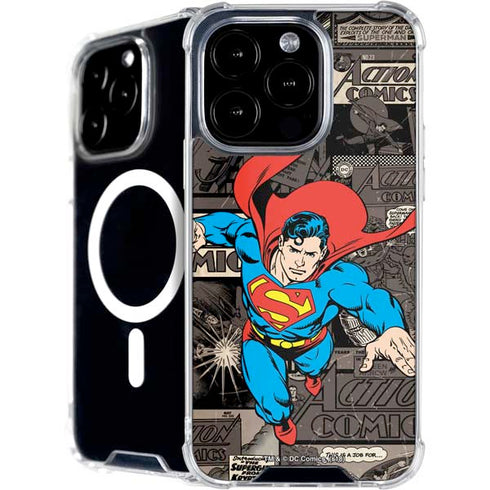 DC Comics Superman Vintage Action pose pattern iPhone 16 Pro Max MagSafe Case