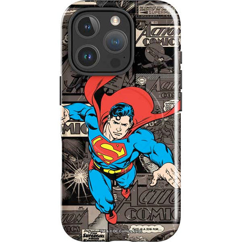 DC Comics Superman Vintage Action pose pattern iPhone 16 Pro Max Magsafe Impact Case