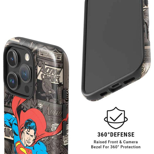DC Comics Superman Vintage Action pose pattern iPhone 16 Pro Max Magsafe Impact Case