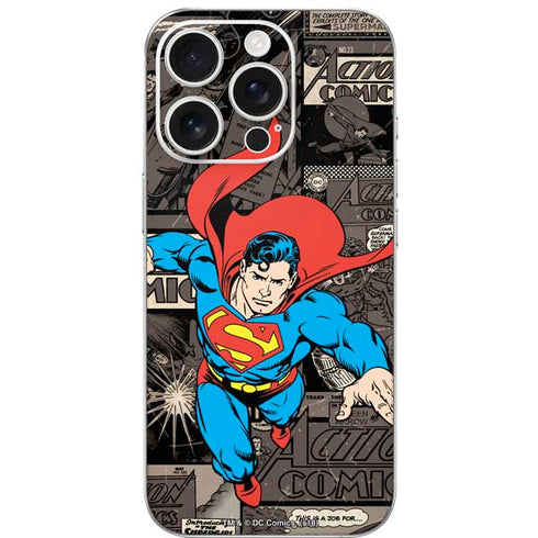 DC Comics Superman Vintage Action pose pattern iPhone 16 Pro Skin