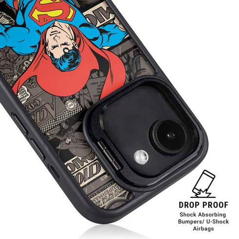 DC Comics Superman Vintage Action pose pattern iPhone 16e Kickstand Case