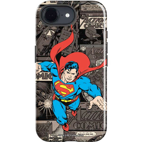 DC Comics Superman Vintage Action pose pattern iPhone 16e Impact Case