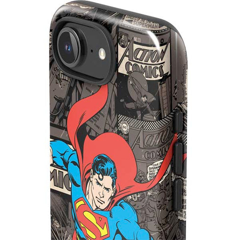 DC Comics Superman Vintage Action pose pattern iPhone 16e Impact Case
