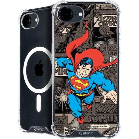 DC Comics Superman Vintage Action pose pattern iPhone 16e MagSafe Case