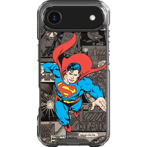 DC Comics Superman Vintage Action pose pattern iPhone 17 Air Clear Case