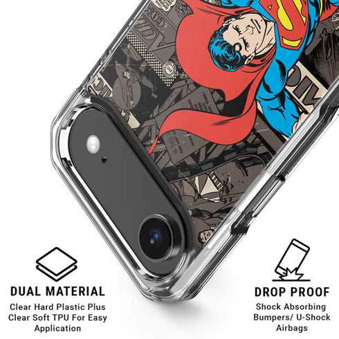 DC Comics Superman Vintage Action pose pattern iPhone 17 Air Clear Case