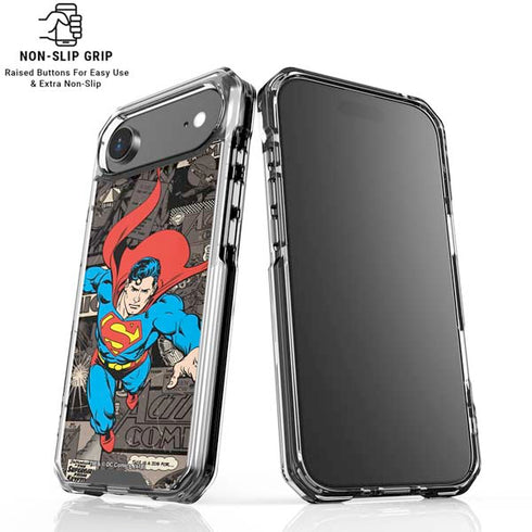 DC Comics Superman Vintage Action pose pattern iPhone 17 Air Clear Case