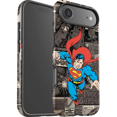 DC Comics Superman Vintage Action pose pattern iPhone 17 Air Impact Case