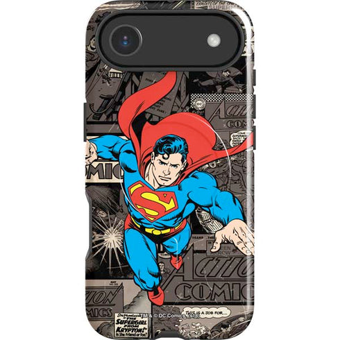 DC Comics Superman Vintage Action pose pattern iPhone 17 Air Magsafe Impact Case
