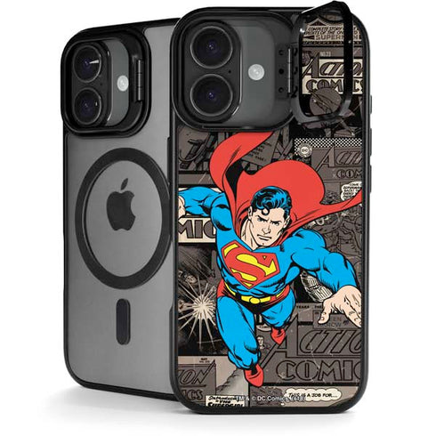 DC Comics Superman Vintage Action pose pattern iPhone 17 Kickstand Case