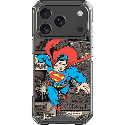 DC Comics Superman Vintage Action pose pattern iPhone 17 Pro Clear Case