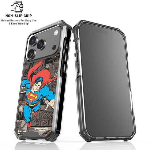 DC Comics Superman Vintage Action pose pattern iPhone 17 Pro Clear Case
