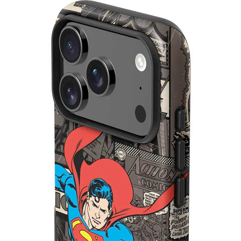 DC Comics Superman Vintage Action pose pattern iPhone 17 Pro Impact Case