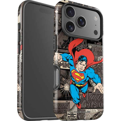 DC Comics Superman Vintage Action pose pattern iPhone 17 Pro Impact Case