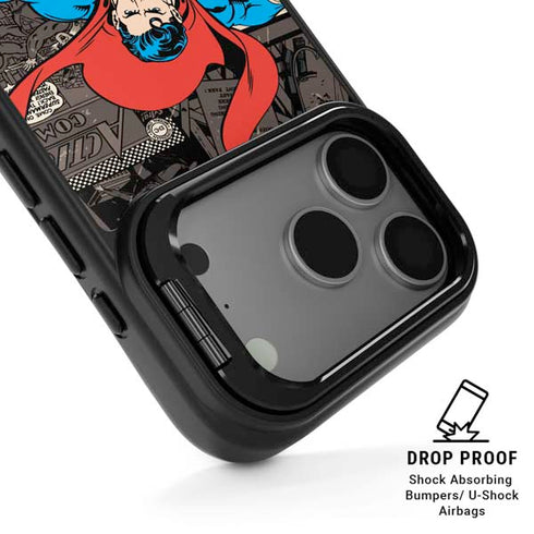 DC Comics Superman Vintage Action pose pattern iPhone 17 Pro Kickstand Case